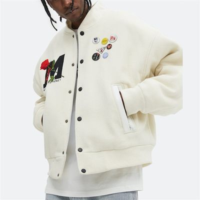Soems kundenspezifische Wolle Rose Fleece Letter Bomber Jacket des Stickerei-Uni-Jacken-Winter-100%