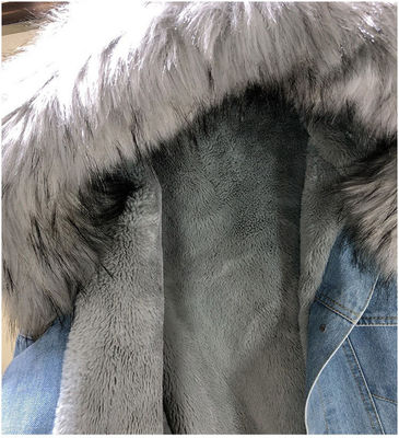 Mezclilla-Stickerei-Denim-Jacken schwere Chamarra-Dama-Winter-Knopf-Pelz-Denim-Jacke