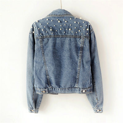 Zufällige Jacke Stickerei-Denim-Jacken-Damen-Blouse Mandarin Collar