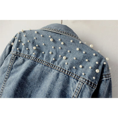 Zufällige Jacke Stickerei-Denim-Jacken-Damen-Blouse Mandarin Collar