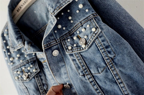 Zufällige Jacke Stickerei-Denim-Jacken-Damen-Blouse Mandarin Collar