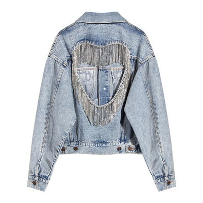 Bergkristall-Stickerei-Denim-Jacken höhlten Damen-übergroße Jacke aus