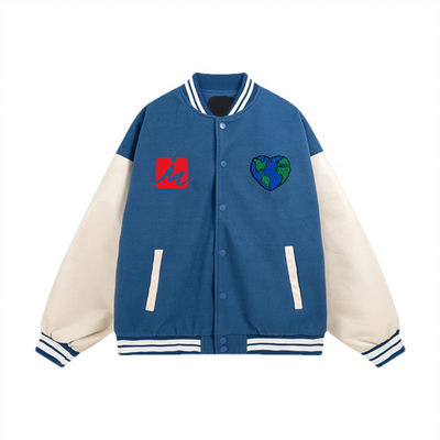 Bomber-Stickerei-Uni-Jacken überziehen Ärmel-beschriftende Baseball-Unisexjacke mit Leder