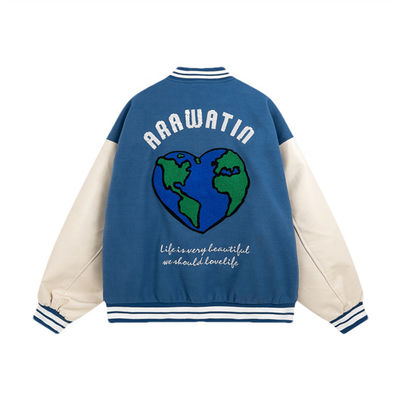 Lederne Ärmel-Stickerei-Uni-Jacken-Unisexbomber-Baseball-Uni-Jacke