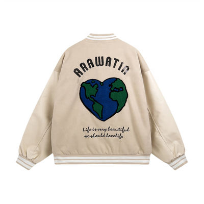 Unisexstickerei-Uni-Jacken überziehen Ärmel-Bomber-Baseball-Letterman-Jacke mit Leder