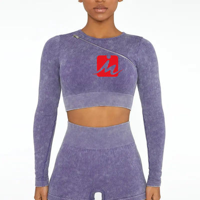 Damen 5-teiliger Sport-BH und Leggings, nahtlos, gerippt, Fitness-Sets, Sportbekleidung