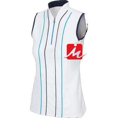 Damen-Poloshirt mit Stehkragen, 1/4-Reißverschluss in der Mitte, individuell bedruckt, ärmellos